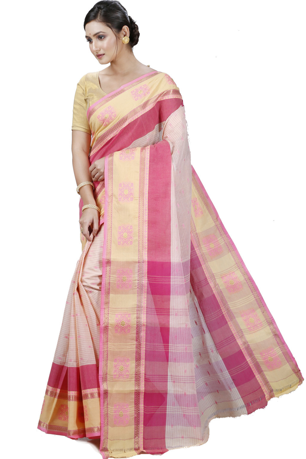 Red Pure Cotton Uma Tant Saree (1143)